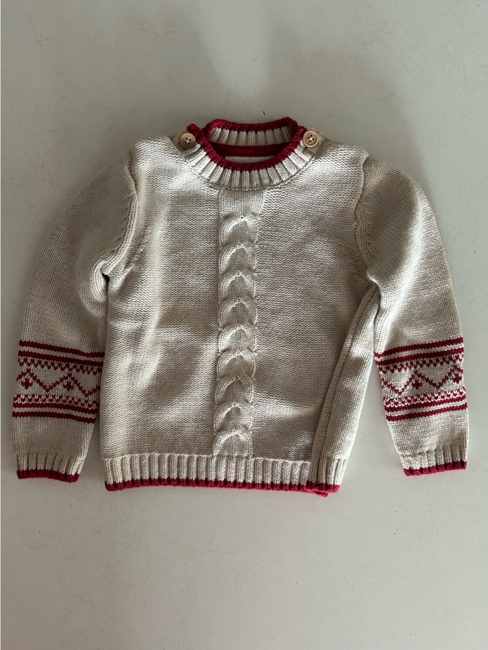 The Little White Company London | Cream and Red Fair Isle Cable Knit Sweater